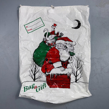 Vintage Large Plastic Christmas Stocking Santa Claus Gift Bags Used Cute