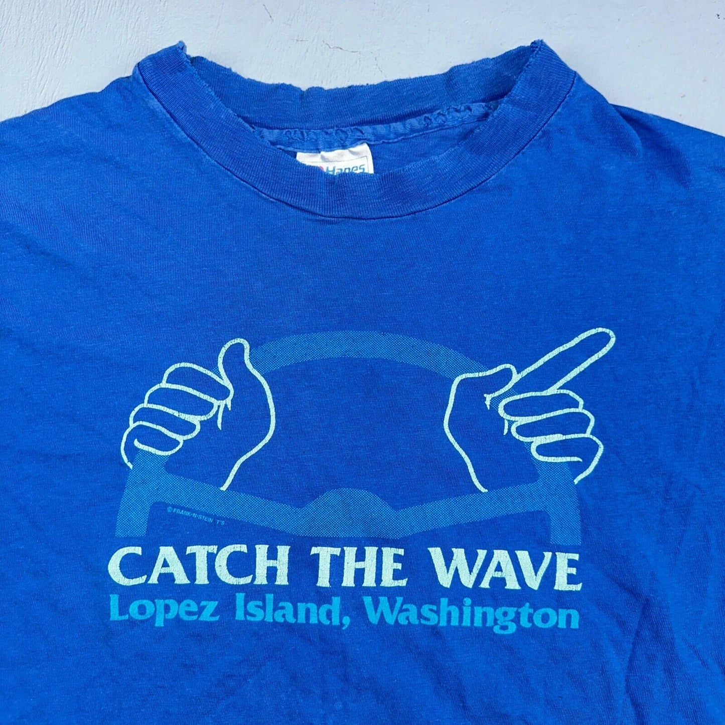 Lopez Island Washington Hanes Beefy XL VTG T Shirt Blue Catch The Wave Driving