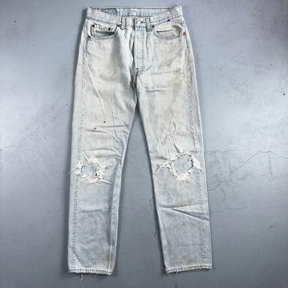 Levis 501 Vintage 90s USA XX Straight Leg Jeans Blue Light Wash 33x34 Act 30x32