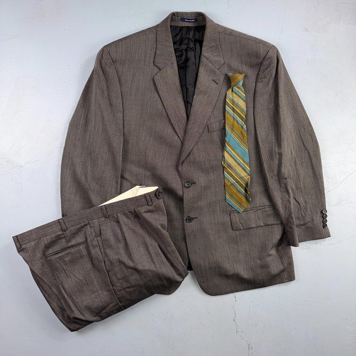 1990s Chaps Ralph Lauren VTG Mens 2 PC Suit 48 Jacket Coat Pants Gray Wool