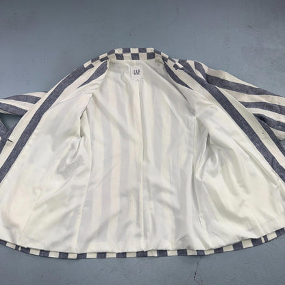 Gap Blazer Jacket Women's 4 Blue White Striped Linen Button Coastal Preppy
