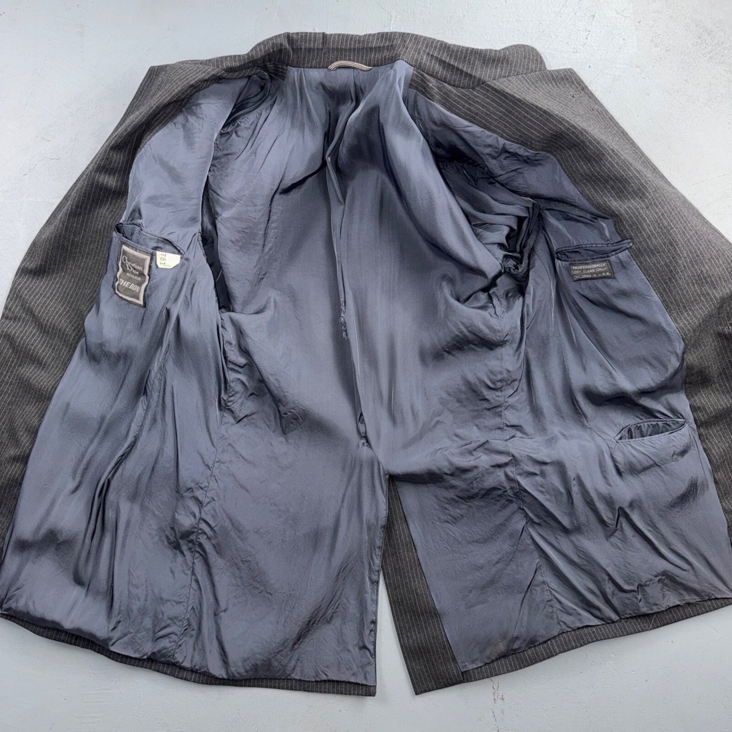 VTG 80s Christian Dior 3 Piece Suit 3pc Wool Gray Pinstripe 40 34x32 Pants Vest