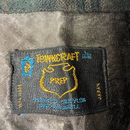 VTG 60s Penneys Shirt Brown Plaid Wool Button Loop Collar Rockabilly 1960s