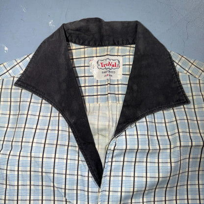 Vintage 1950s Loop Collar Truval Cotton Rockabilly Shirt Small Checkered 50s 60s