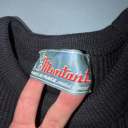 Montant Pull Wool Ski Sweater VTG 60s Blue Stripe Made in France Mens Rockabilly