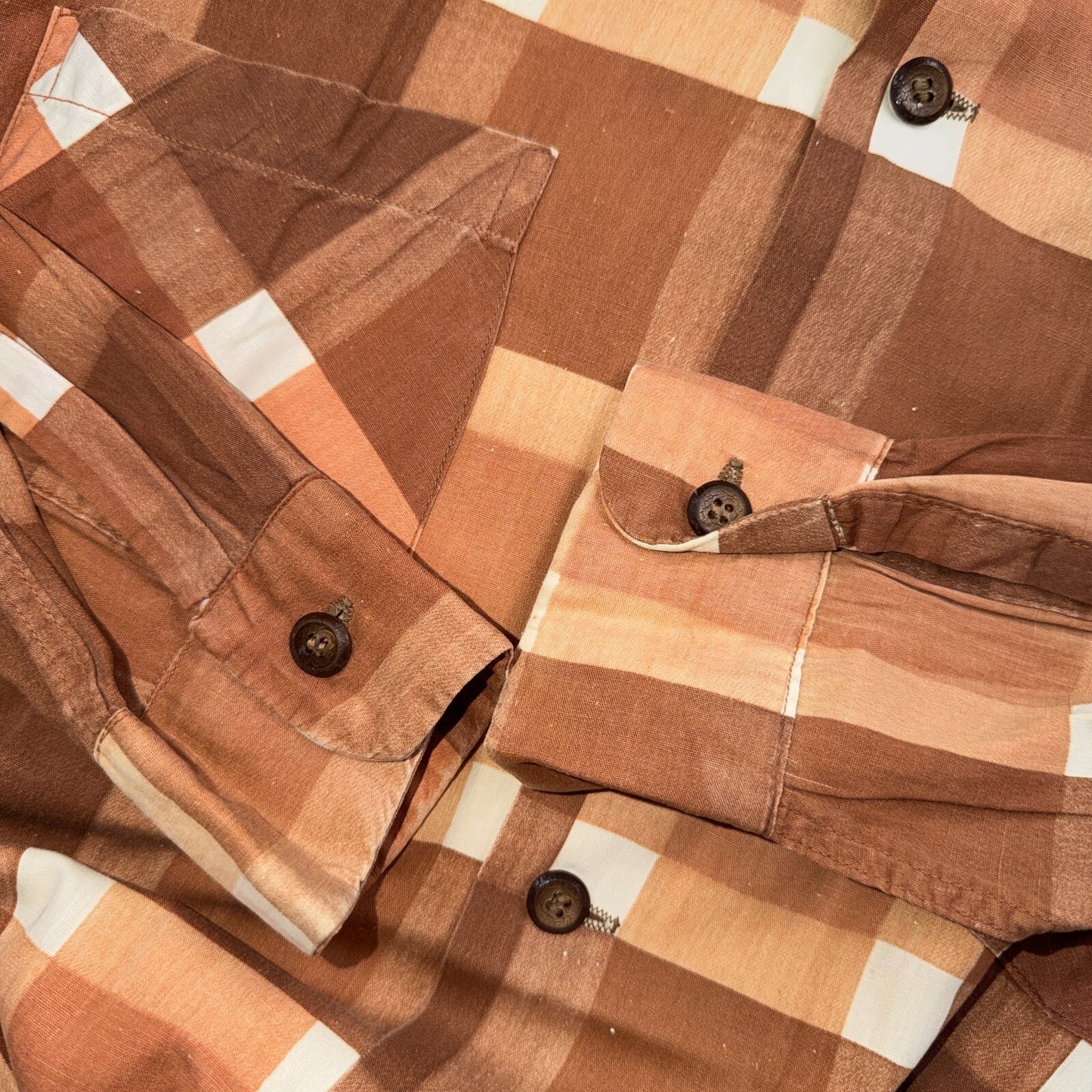 VTG 40s Deer Creek Brown Plaid Loop Collar Button Shirt Rockabilly Sanforized