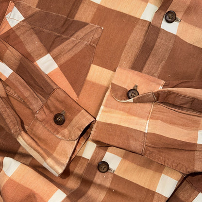 VTG 40s Deer Creek Brown Plaid Loop Collar Button Shirt Rockabilly Sanforized