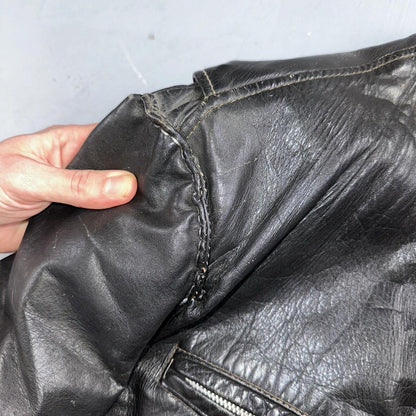 Vintage 50s 60s Black Leather Motorcycle Jacket Cafe Racer Biker 38 1950s 1960s