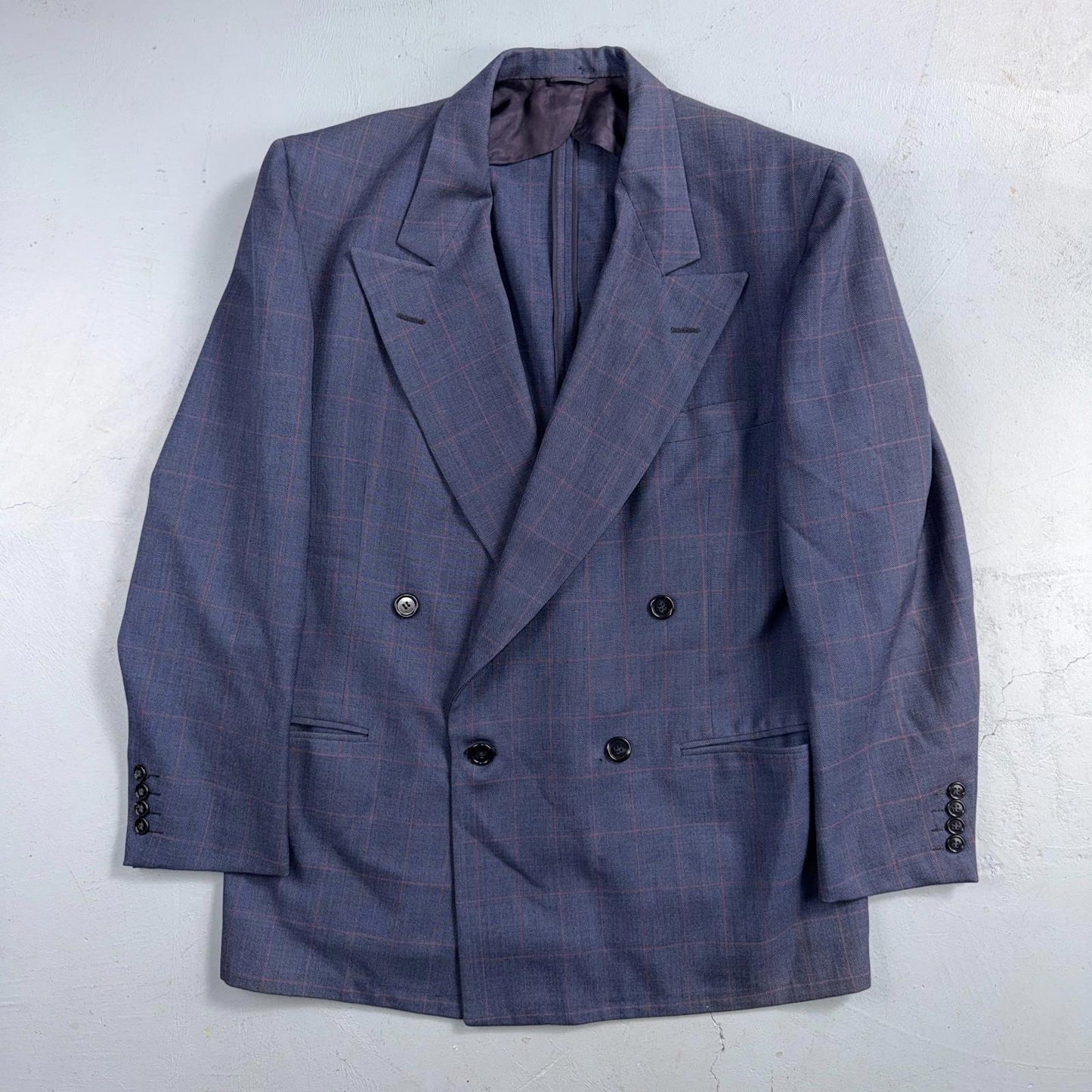 60s Pinstripe Blue Double Breasted Suit Jacket Wool 42 70s Navy Blue 1960s