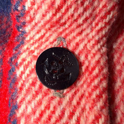 Vintage 70s Sport King CPO Shirt Jacket Mens Large Red Blue Wool Plaid Navy USN