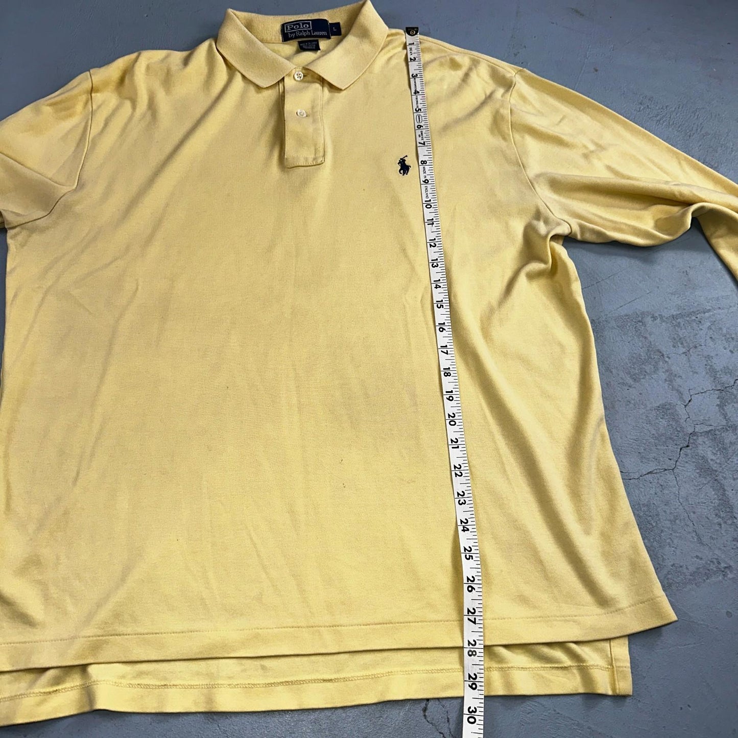 Polo Ralph Lauren Shirt Large Yellow Logo Blue Pony Long Sleeve Single Stitch
