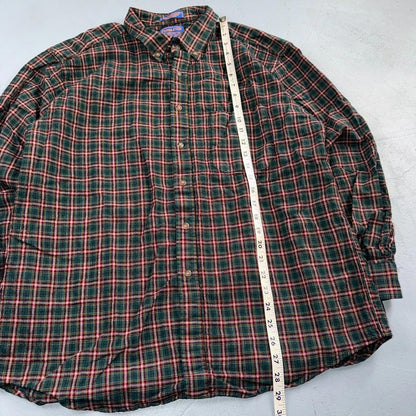 Pendleton Shirt Mens XL VTG Green Red Plaid Sir 100% Wool USA Fabrics VTG