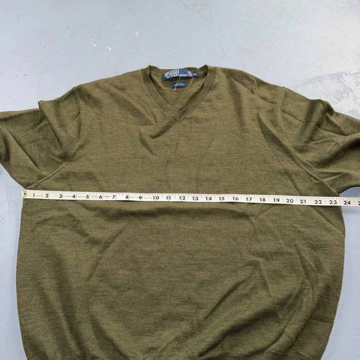 Polo Ralph Lauren Wool Sweater V-Neck Mens Size XL Green VTG Pullover