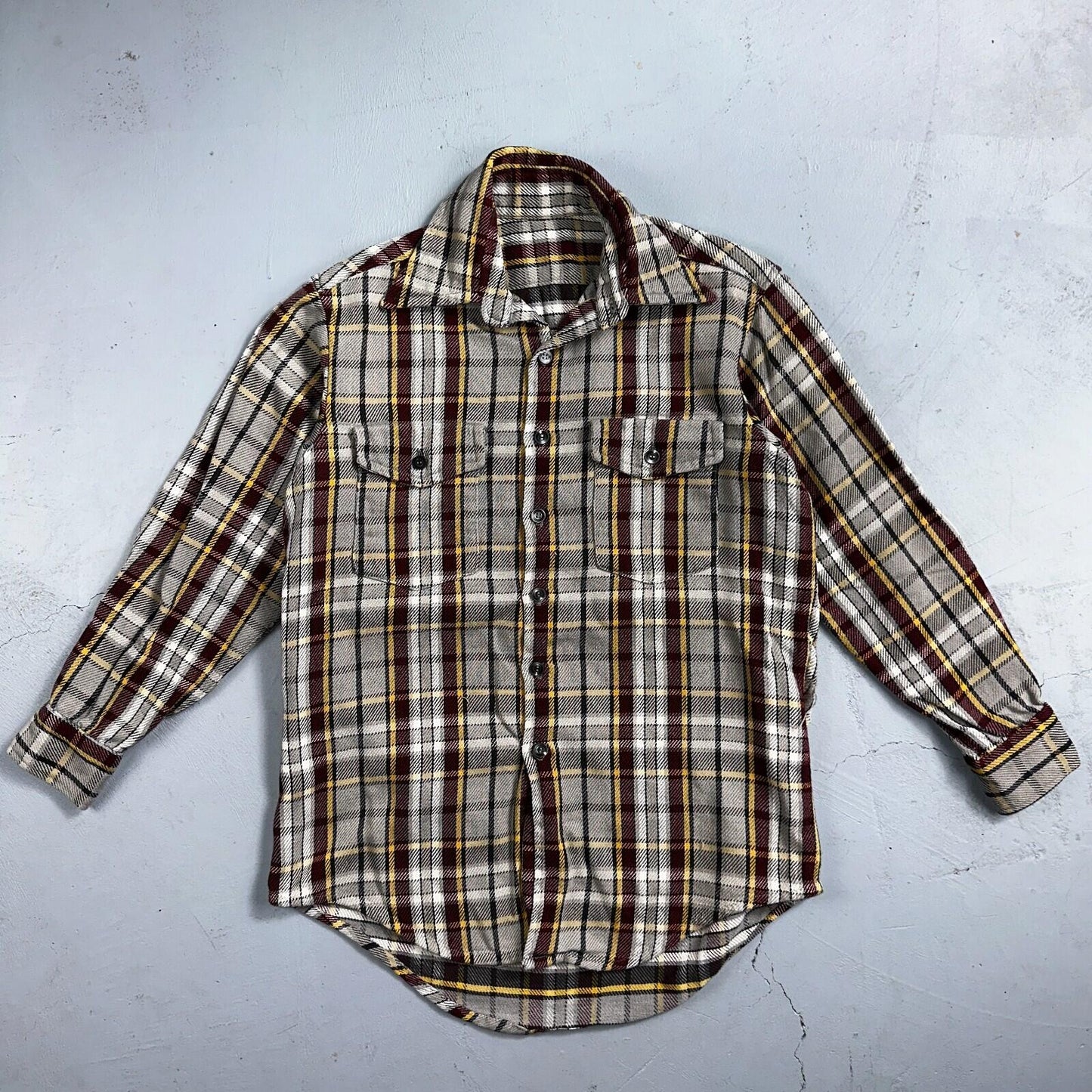 VTG Big Mac JC Penneys Thick 100% Cotton Flannel Work Shirt M 70s Plaid Thrashed