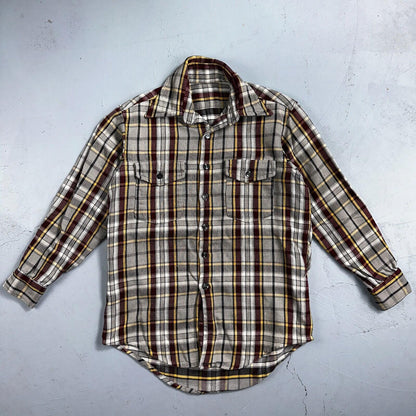 VTG Big Mac JC Penneys Thick 100% Cotton Flannel Work Shirt M 70s Plaid Thrashed