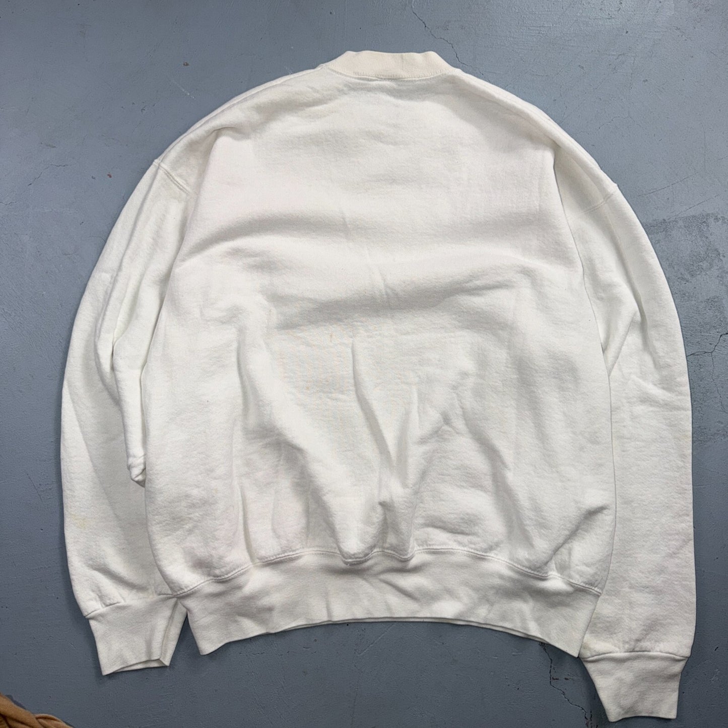 VTG Blank White Sweatshirt Fruit Of The Loom Heavy USA Made XL Flag Crewneck