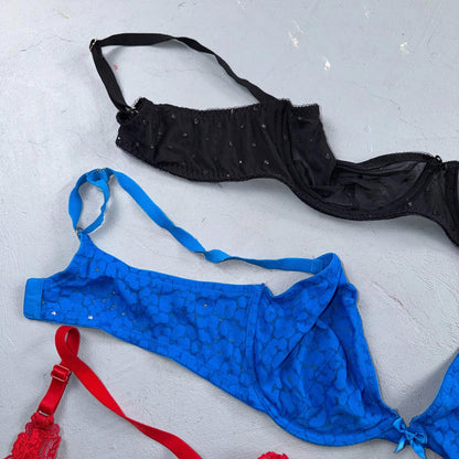 B.Temp’d Women’s Unlined Lace Bra Red Blue Black Purple 36 Lot of 3 C and D