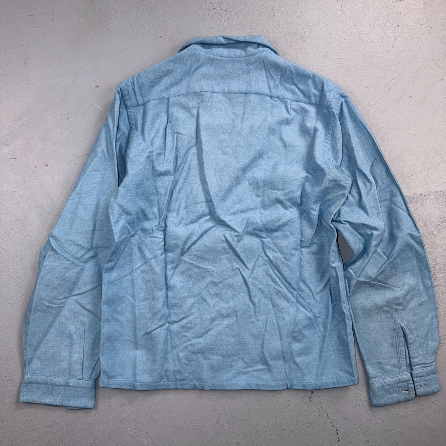 VTG 50s Glendale Loop Collar Shirt Sky Blue Cotton Flannel Rockabilly BOYS 16