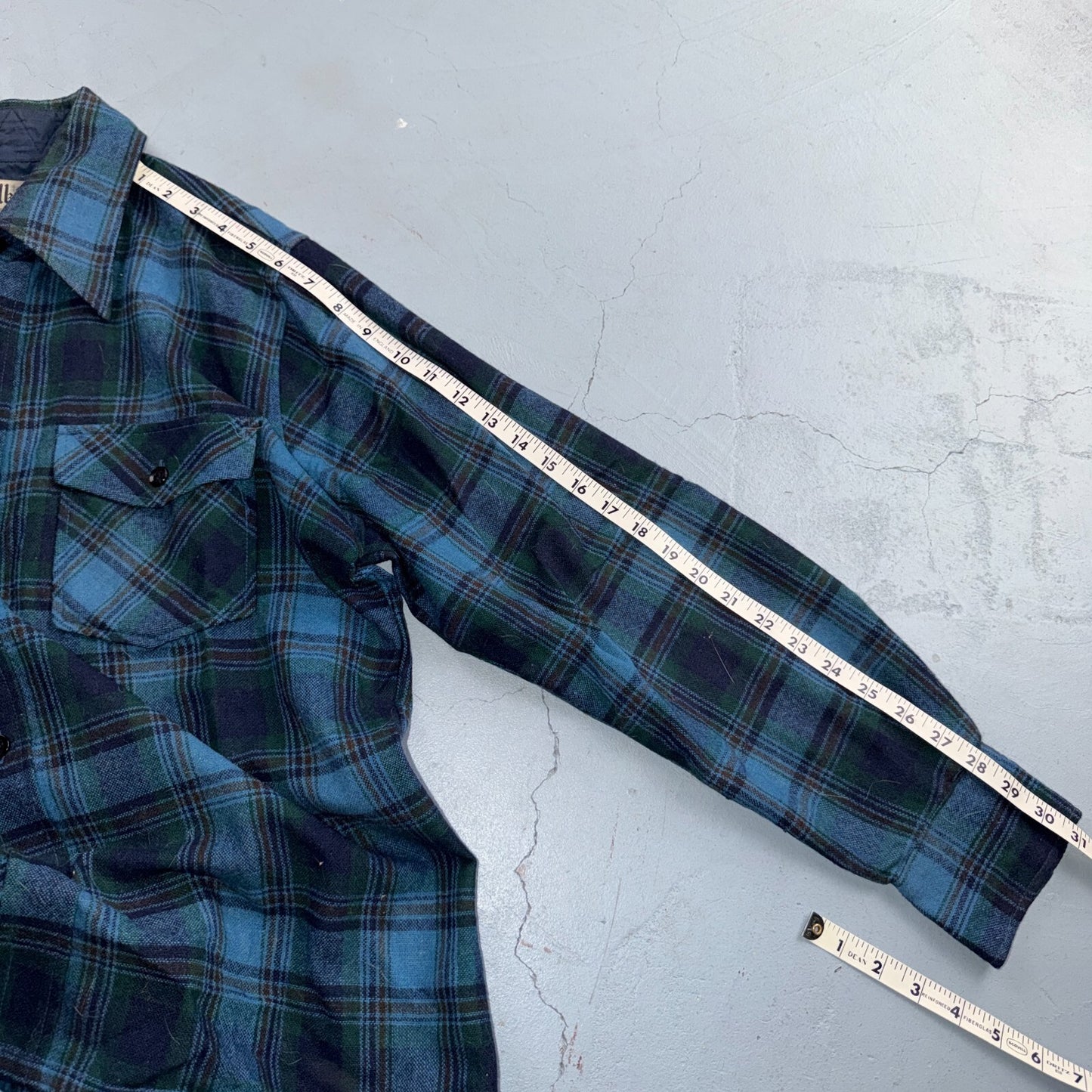 VTG 70s Selkirk Wool CPO Shirt Jacket Blue Green Plaid Rockabilly 1970s