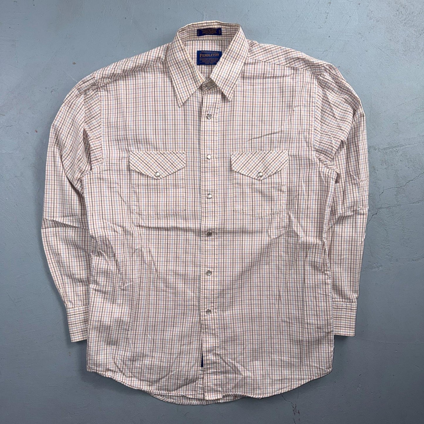 Pendleton Rancher Pearl Snap Western Shirt Men’s M White Plaid Cotton Rancher
