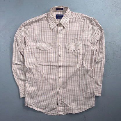 Pendleton Rancher Pearl Snap Western Shirt Men’s M White Plaid Cotton Rancher