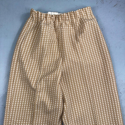 Vintage 70s High Waist Bell Bottom Poly Knit Disco Pants Pattern Checkerboard