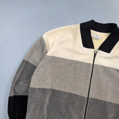VTG Neiman Marcus Velour Track Jacket L Gray Zip USA 80s Loungewear Colorblock