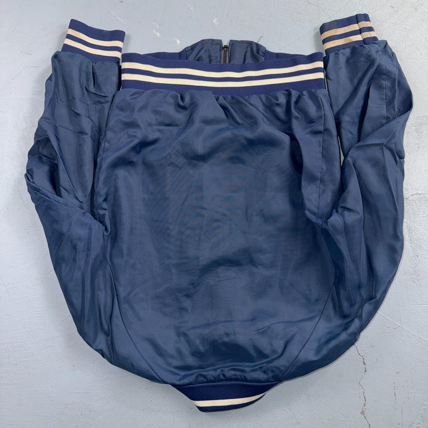 Vtg Coors Light Satin Poly Bomber Jacket Rockabilly Blue USA Talon 1960s 1970s