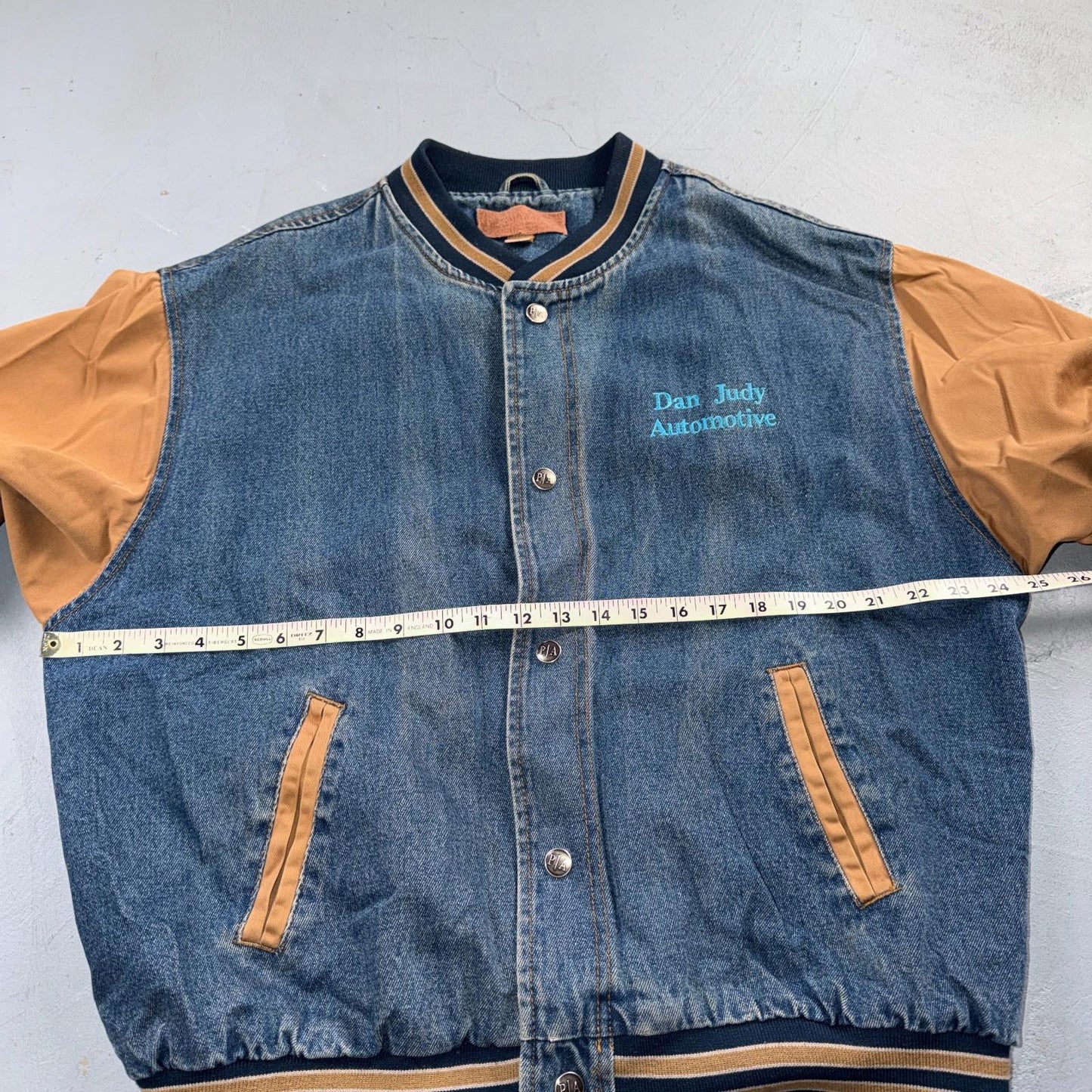 Summer Nights 2007 Vintage Denim Varsity Jacket Y2K Dan Judy Salem Auto Club