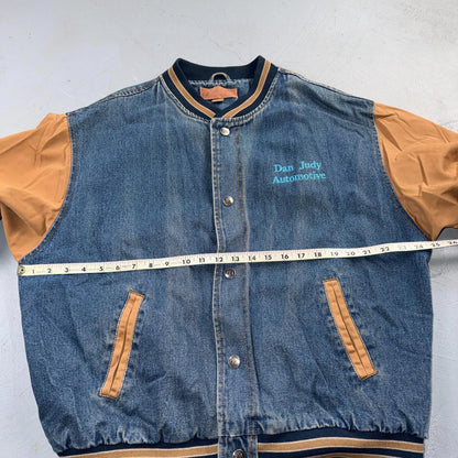 Summer Nights 2007 Vintage Denim Varsity Jacket Y2K Dan Judy Salem Auto Club