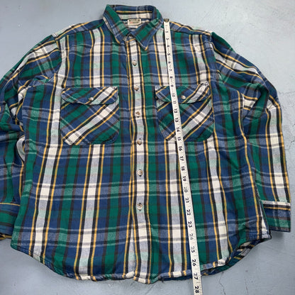 VTG 90s Five Brother Green Blue Plaid Heavy Flannel Work Shirt Grunge Men's L