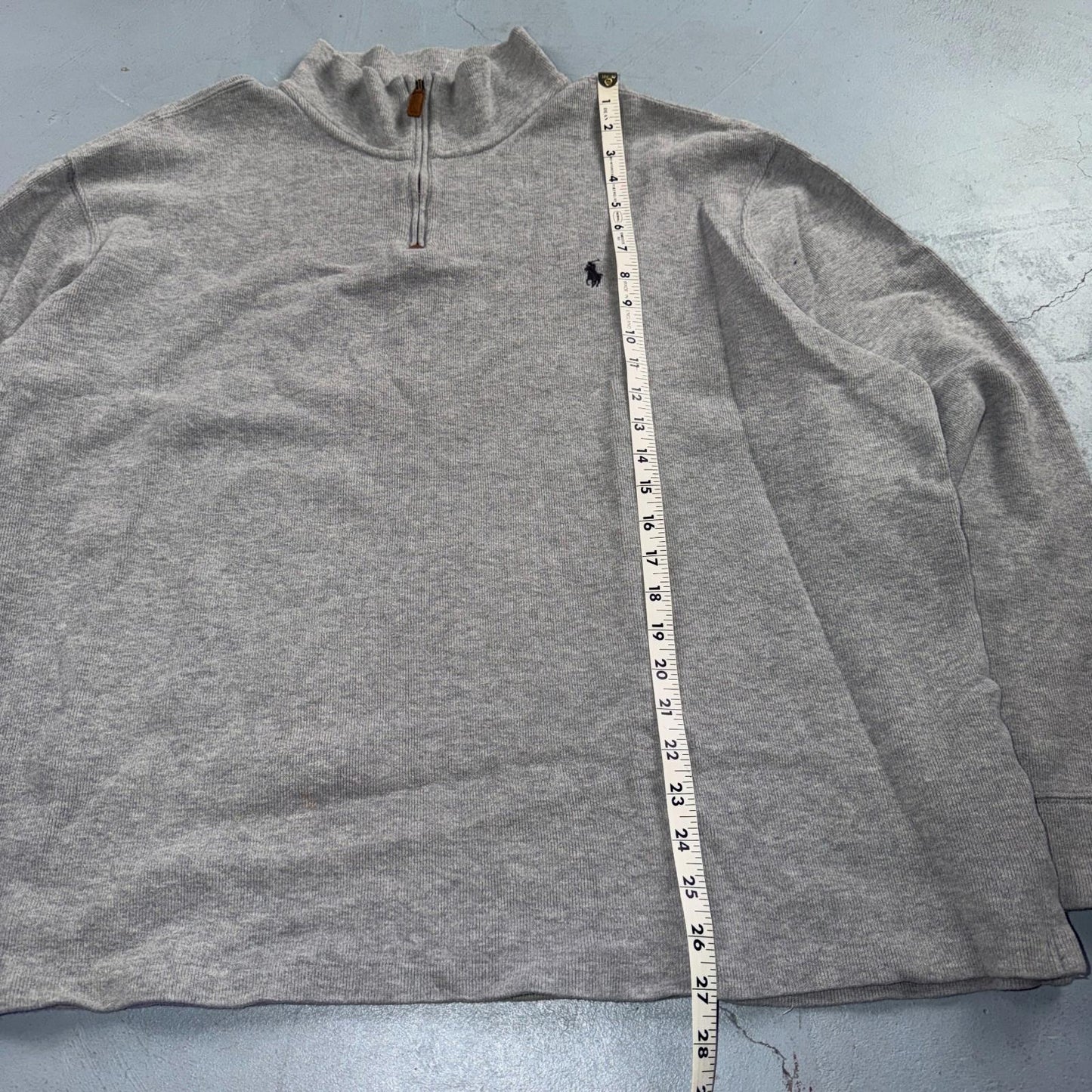 Polo Ralph Lauren Sweater VTG 2XL Gray Cotton Long Sleeve Mock Neck Quarter Zip
