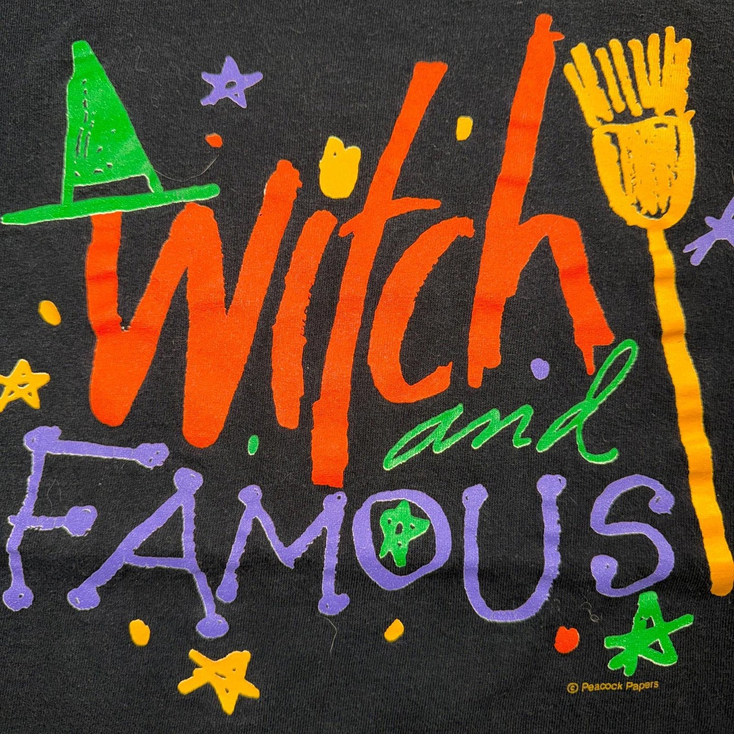 VTG 90s Witch and Famous Halloween T Shirt XL Peacock Papers Boston USA Made