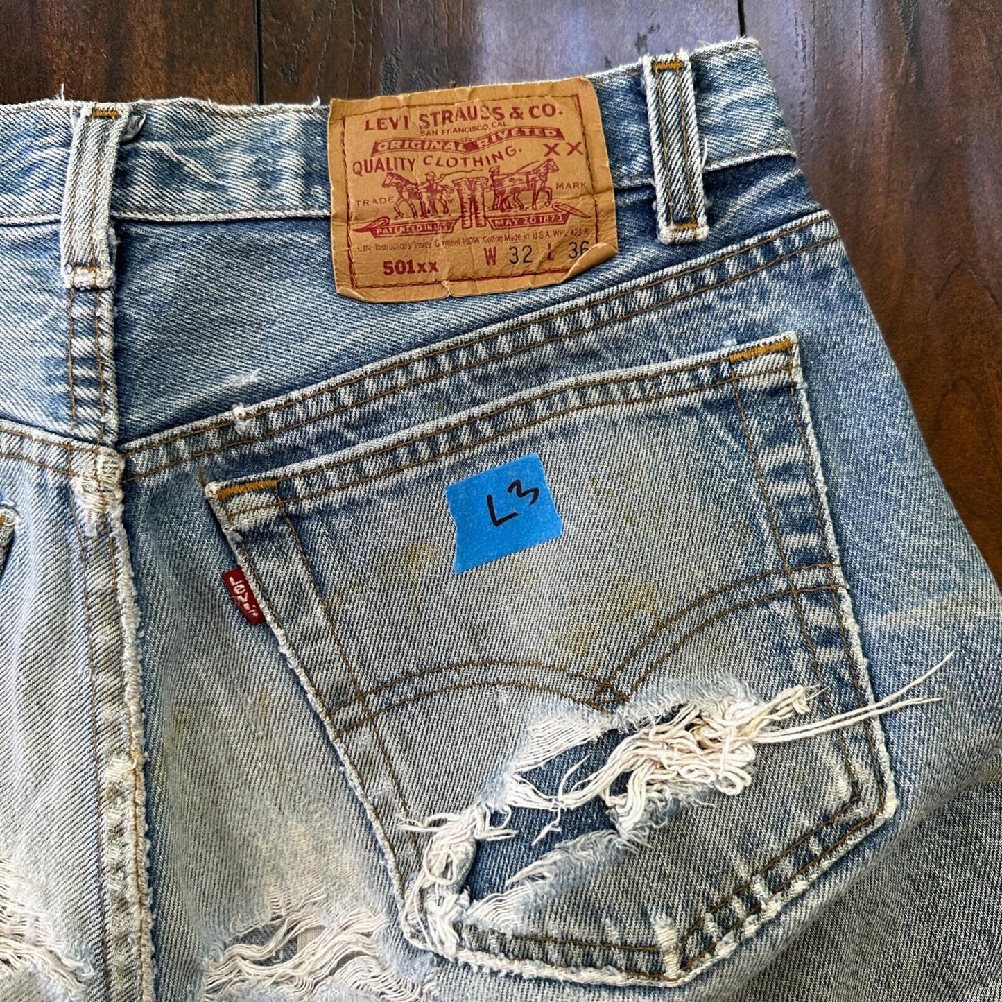 Levis 501 Vintage 90s Straight Leg XX USA Jeans 32x36 Thrashed Wash Act 30x31