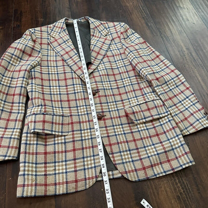 1960s 1970s Tan Pinstripe VTG Suit Jacket Sportcoat 40 Wool Checker Rockabilly
