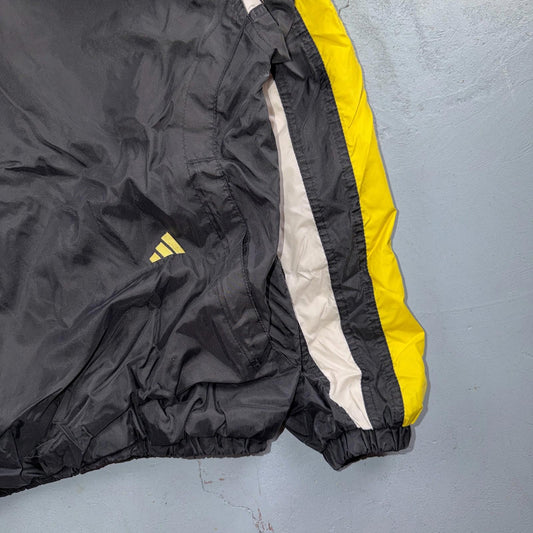 Adidas Vintage 1990s Windbreaker Pullover Black & Yellow Three Stripes Size M