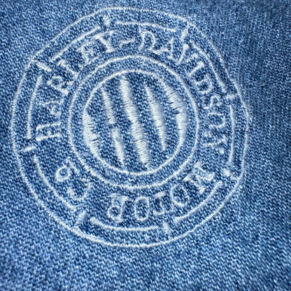 Harley Davidson Shirt Mens Large Long Blue Pearl Snap 90s Vintage Motor
