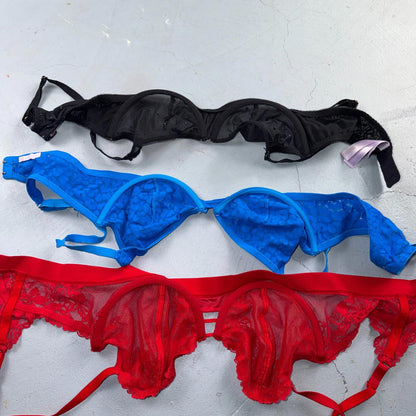 B.Temp’d Women’s Unlined Lace Bra Red Blue Black Purple 36 Lot of 3 C and D