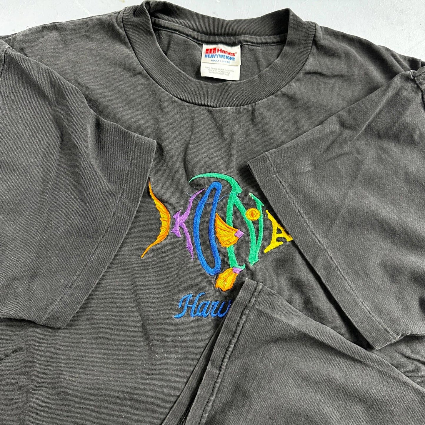 Kailua Kona Hawaii VTG T Shirt Single Stitch Faded Black Hanes Ocean Fish Sand
