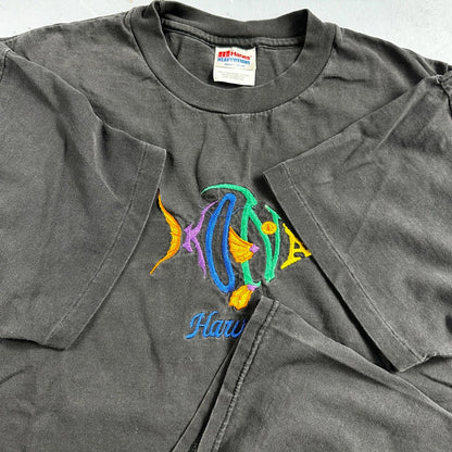 Kailua Kona Hawaii VTG T Shirt Single Stitch Faded Black Hanes Ocean Fish Sand