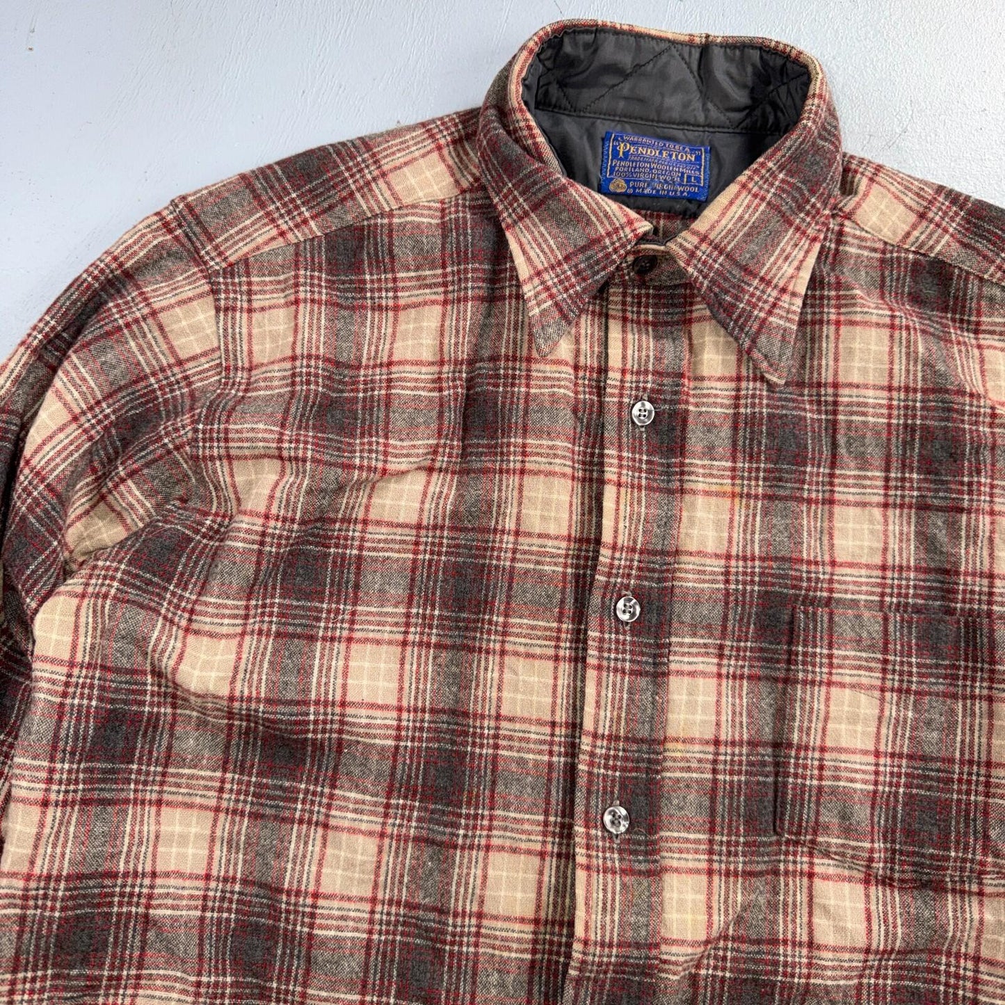 Pendleton Shirt L Red VTG Virgin Wool Preppy Fireside 60s 70s Outdoors Mens