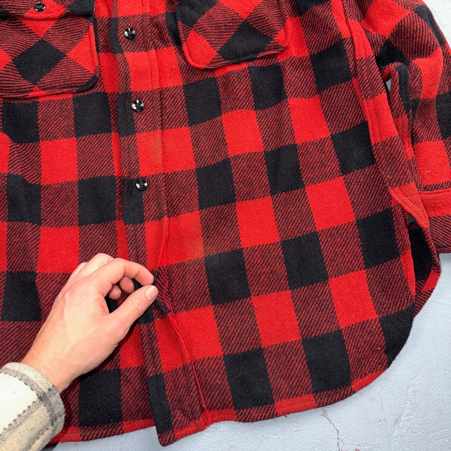 VTG 1940s Penneys Jacket Red Black Wool Buffalo Plaid 40s 50s Flannel Shirt Wool