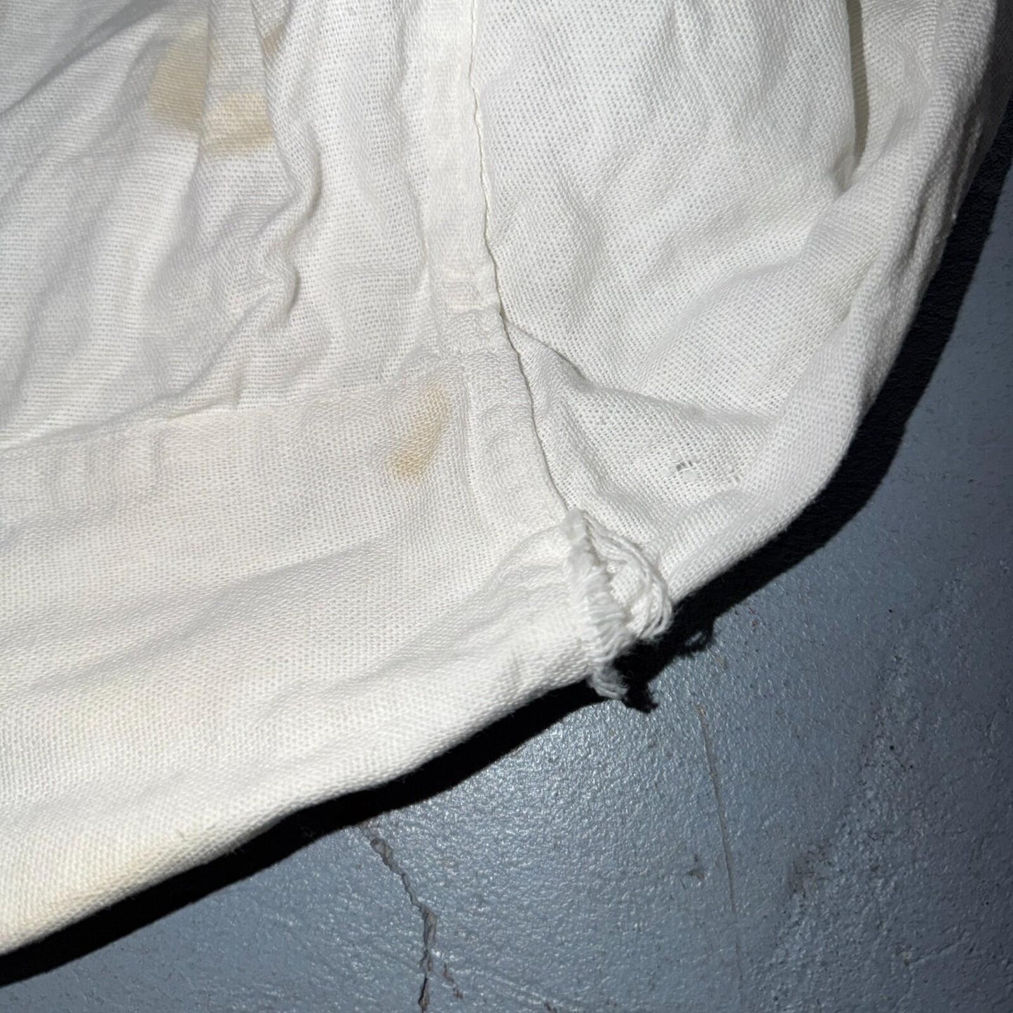 VTG 1940s Sportswear Button Shirt Rockabilly Stained White Linen? Cotton 40s
