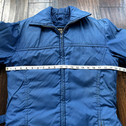 Vintage Tempco Goose Down Puffer Coat Mens S Blue Insulated Hooded Jacket