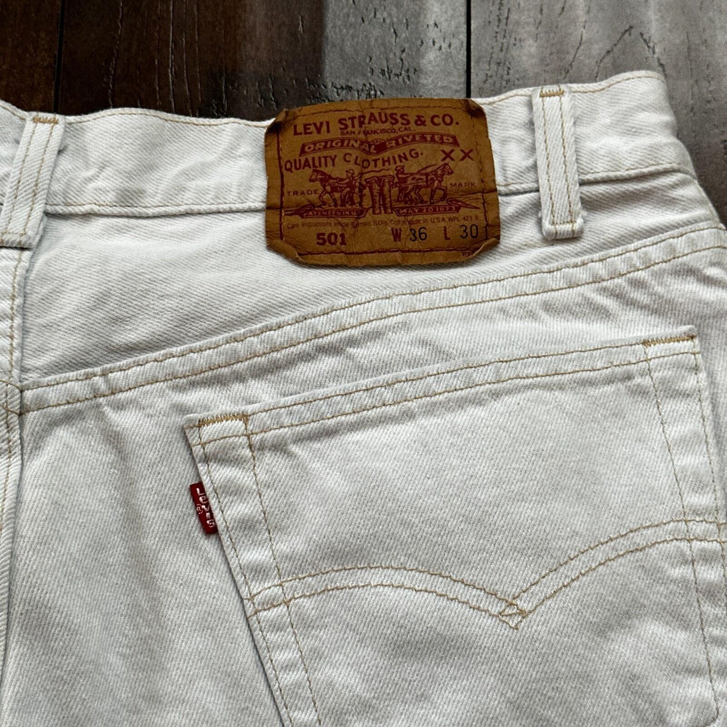 VTG USA Levis 501 Button Fly 90s Tag Jeans 80s 36x30 Act 32x29 Grey Faded White