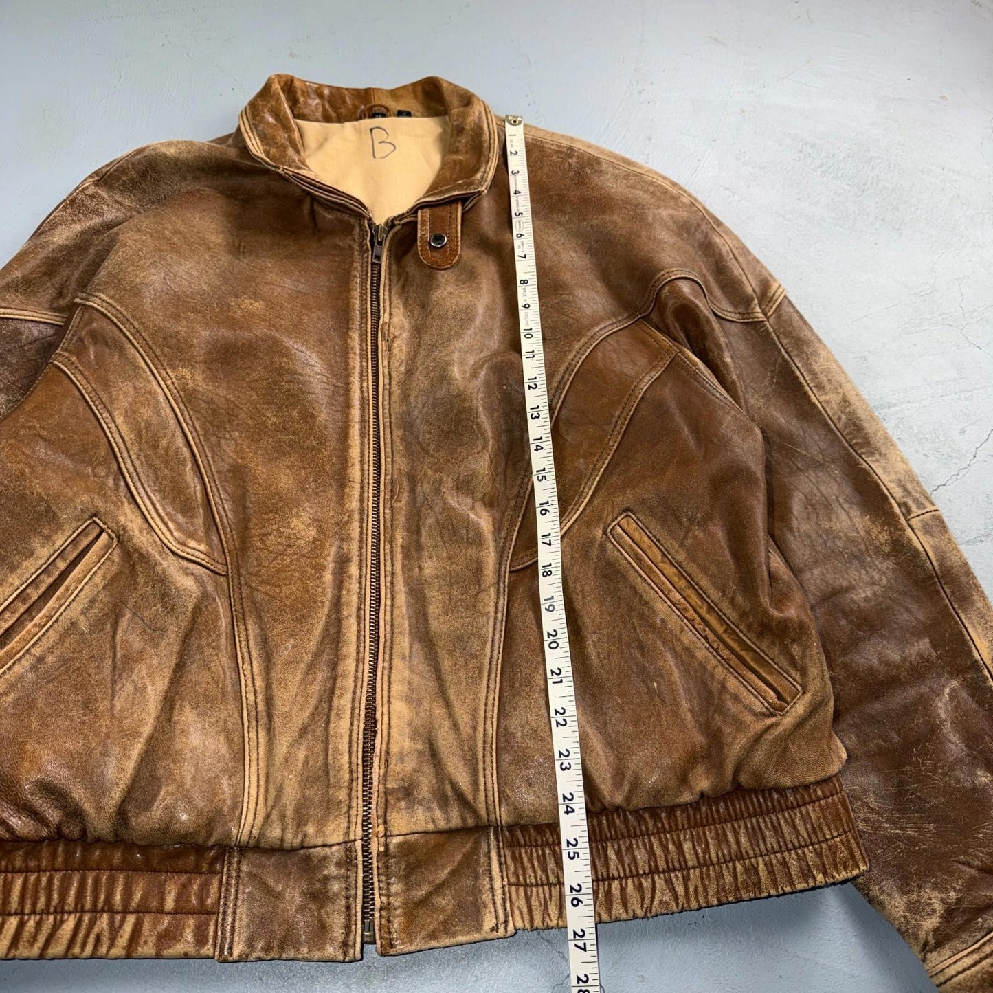 Vintage Leather Jacket Mirage G-1 Flight Size 46 80s Brown Patina Map Line Heavy
