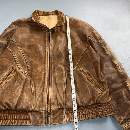 Vintage Leather Jacket Mirage G-1 Flight Size 46 80s Brown Patina Map Line Heavy