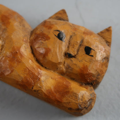 Small Carved Wood Sitting Cat Folk Art Figure Cute Hand Made Lucky Cute Luck