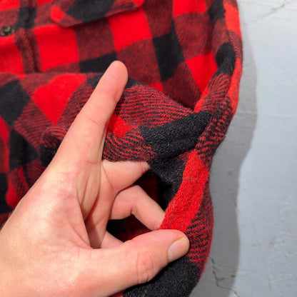 VTG 1940s Penneys Jacket Red Black Wool Buffalo Plaid 40s 50s Flannel Shirt Wool
