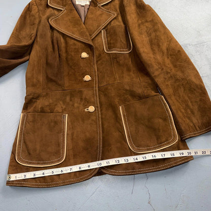VTG Penneys 70s Suede Leather Button Up Jacket Brown Boho Hippie Western Sz 12